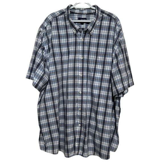 Basic Editions Easy Care Plaid Blue Gray White Short Sleeve Button Down Size 4X - Picture 1 of 4